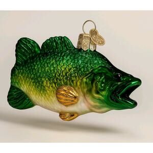 Old World Christmas Green Bass Fish Ornament Blown Glass OWC 2020 4"